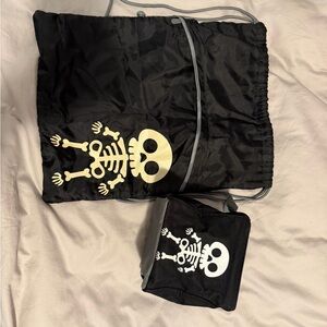 Thirty-One Black Skeleton Drawstring Bag and Pouch Set